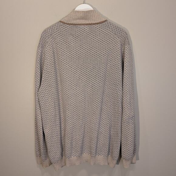 Tasso Elba Sweater Mens Large Beige Blue Cardigan Knit Preppy Grandpa - Size XL - Picture 2 of 7